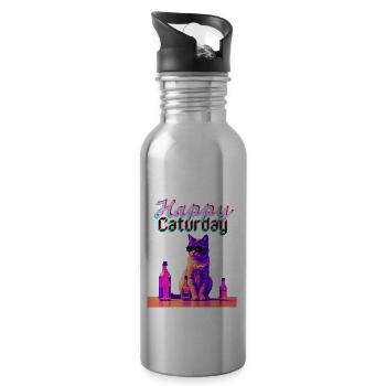 Frohen Caturday - Trinkflasche mit integriertem Trinkhalm - Lightsilver - Rechts