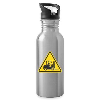 Achtung Gabelstapler, Gabelstapler-Symbolsymbol. Logistisch - Trinkflasche mit integriertem Trinkhalm - Lightsilver - Rechts