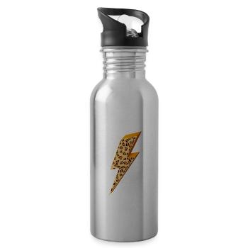 Lightning, Lightning Bolt, Lightning Strike, - Water bottle with straw - silver - Right