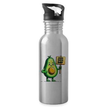 Fröhliche Avocado mit positiver Botschaft Zeichen - Trinkflasche mit integriertem Trinkhalm - Lightsilver - Rechts