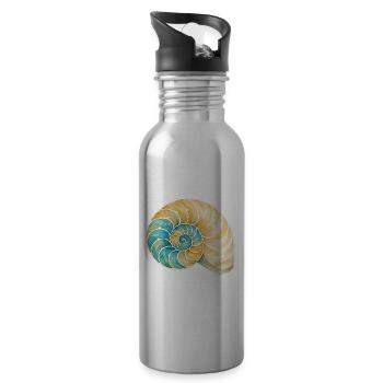 Water-coloured shell spiral - Water bottle with straw - silver - Right