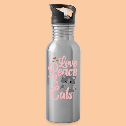 Love Peace & Cats - Water bottle with straw