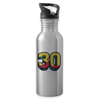 30 Zahl Comic - Trinkflasche mit integriertem Trinkhalm - Lightsilver - Rechts