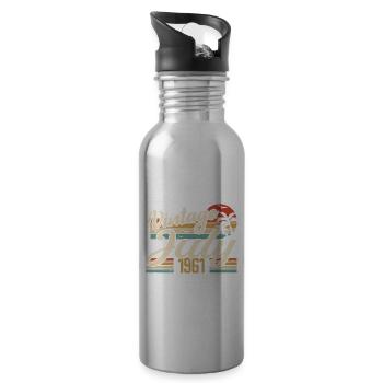 July 1961 Gift, 63rd Birthday July 1961 - Water bottle with straw - silver - Right