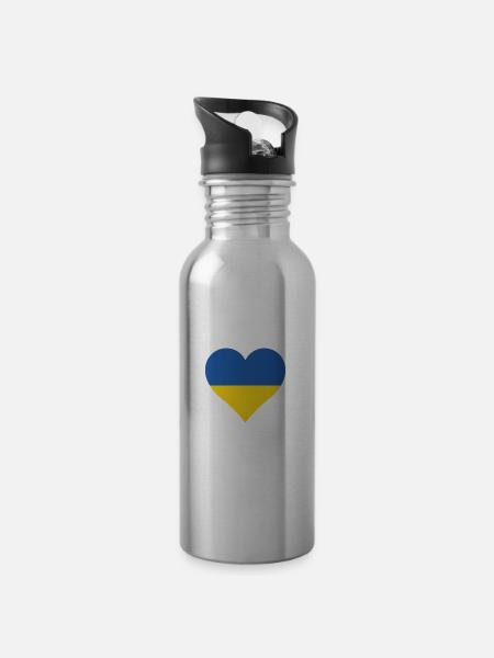 Ukraine Herz - Trinkflasche mit integriertem Trinkhalm -