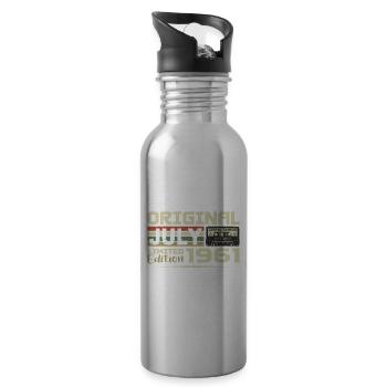 July 1961 Birthday Gift Born in July - Water bottle with straw - silver - Right