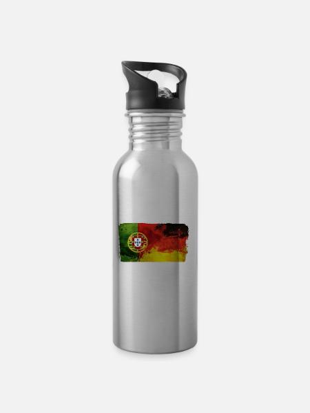 Fusion Portugal Germany Sport Football Love - Water bottle with straw - silver