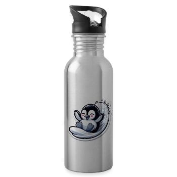 Niedliche Pinguine Kleiner Pinguin Pinguin-Liebhaber - Trinkflasche mit integriertem Trinkhalm - Lightsilver - Rechts