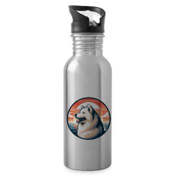 Samoyed Dog Gifts Cute Samoyed Dog Graphic - Water bottle with straw - silver - Right