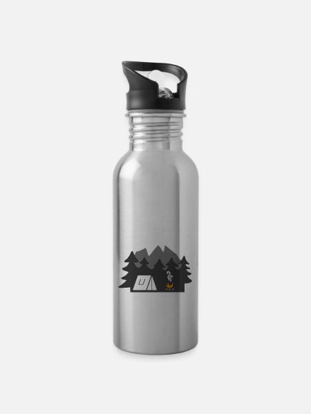Campen am Lagerfeuer in den Bergen Naturliebhaber - Trinkflasche mit integriertem Trinkhalm - Lightsilver