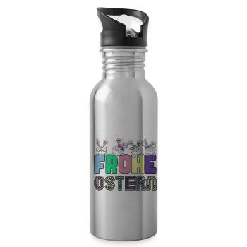 Frohe Ostern Osterhasen Freunde - Trinkflasche mit integriertem Trinkhalm - Lightsilver - Rechts