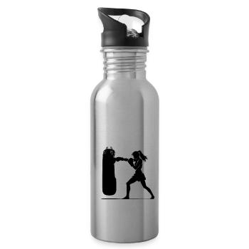 Muay Thai Woman - Water bottle with straw - silver - Right