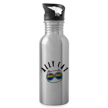 Ally Cat - LGBTIQ Queer Gay Pride CSD Cartoon - Trinkflasche mit integriertem Trinkhalm - Lightsilver - Rechts