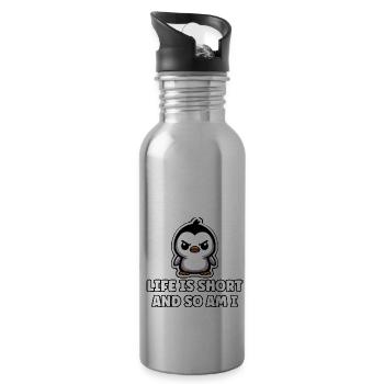 Funny Penguin Saying Short Person Gift - Water bottle with straw - silver - Right
