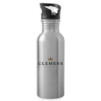 Clemens Original Familienlogo - Trinkflasche mit integriertem Trinkhalm - Lightsilver - Rechts