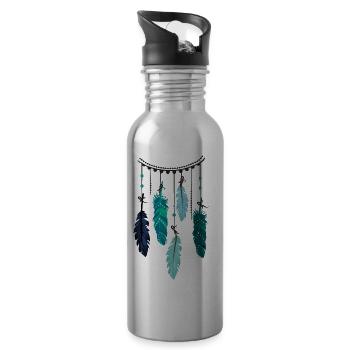 Boho Federn - Trinkflasche mit integriertem Trinkhalm - Lightsilver - Rechts