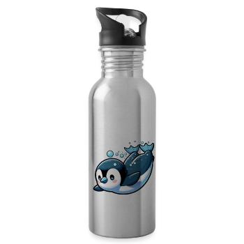Niedliche Pinguine Kleiner Pinguin Pinguin-Liebhaber - Trinkflasche mit integriertem Trinkhalm - Lightsilver - Rechts