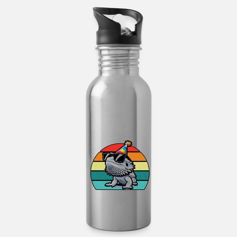 Bartagamen-Eidechse - Trinkflasche mit integriertem Trinkhalm - Lightsilver