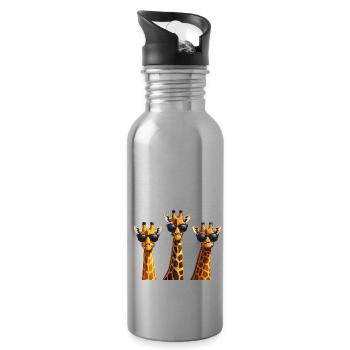 Lustige Giraffen gezeichnete Giraffe Geschenk - Trinkflasche mit integriertem Trinkhalm - Lightsilver - Rechts