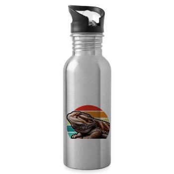 Bearded Dragon Lizard - Water bottle with straw - silver - Right