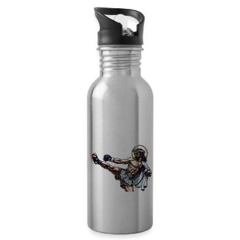 Muay Thai Jesus Geschenk Thai Boxen Kickboxen - Trinkflasche mit integriertem Trinkhalm - Lightsilver - Rechts
