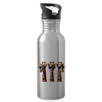 Lustige Giraffen gezeichnete Giraffe Geschenk - Trinkflasche mit integriertem Trinkhalm - Lightsilver - Rechts