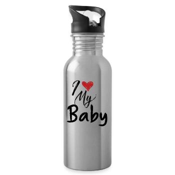 pregnant baby child born birth gift idea - Water bottle with straw - silver - Right