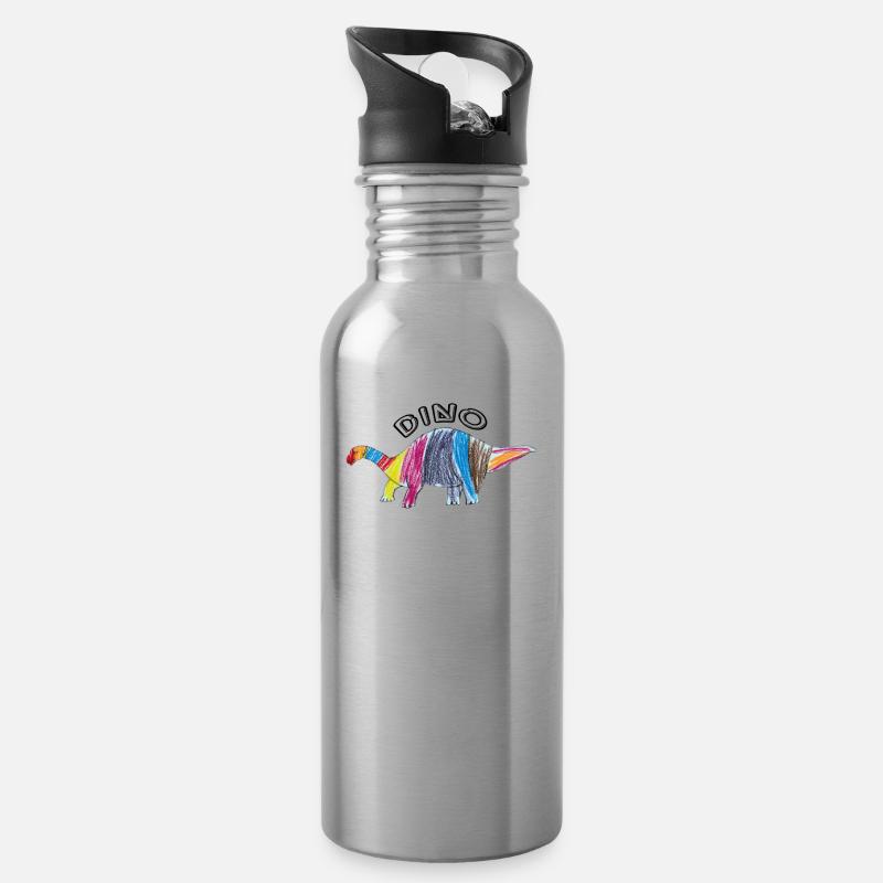 Dino - Trinkflasche mit integriertem Trinkhalm - Lightsilver