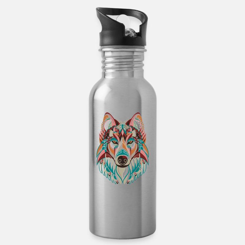 Wolf - Trinkflasche mit integriertem Trinkhalm - Lightsilver