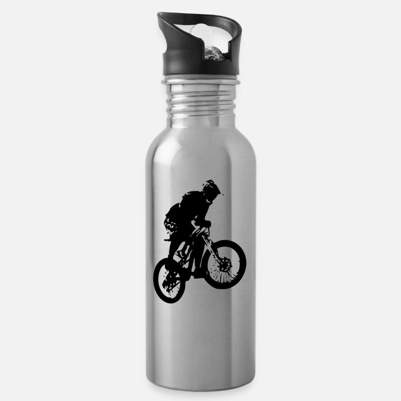 Mountainbiker - Trinkflasche mit integriertem Trinkhalm - Lightsilver