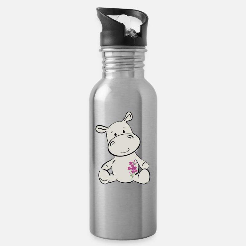 Hippopotame heureux - Gourde avec paille intégrée - argent clair