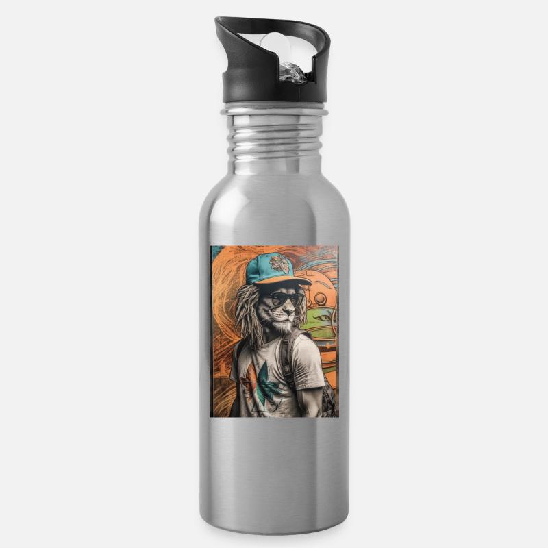 Tierischer Stil - Trinkflasche mit integriertem Trinkhalm - Lightsilver