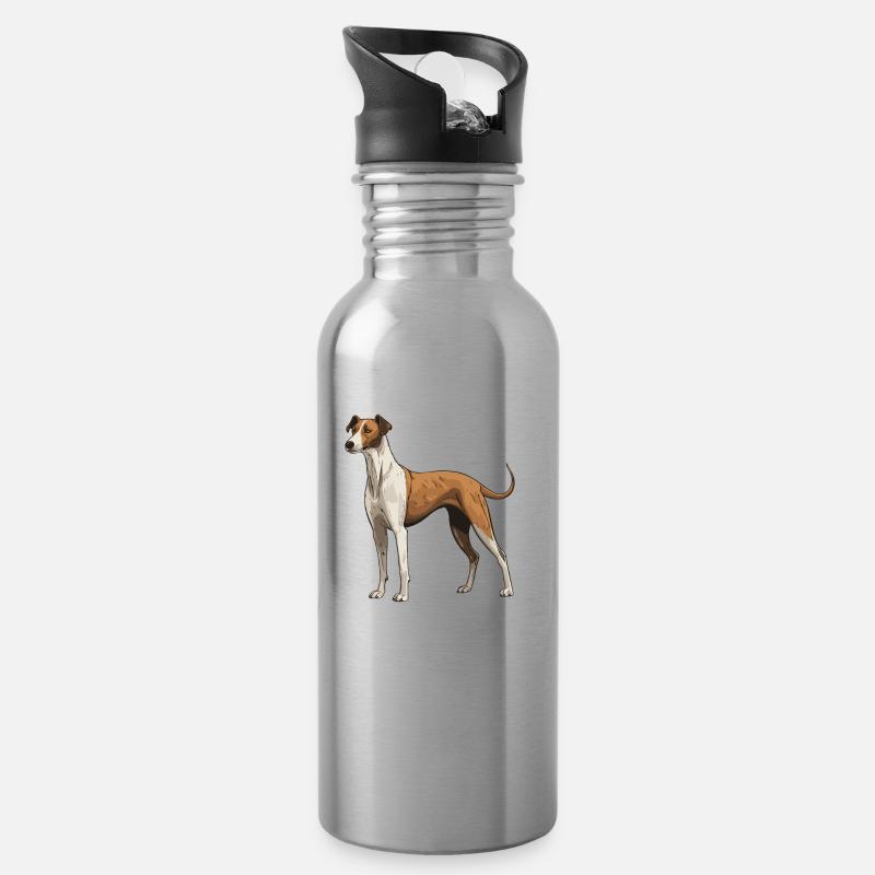 Greyhound Hund Tier - Trinkflasche mit integriertem Trinkhalm - Lightsilver