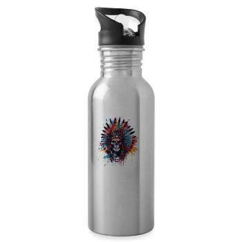 Indian Chief Skull - Water bottle with straw - silver - Right