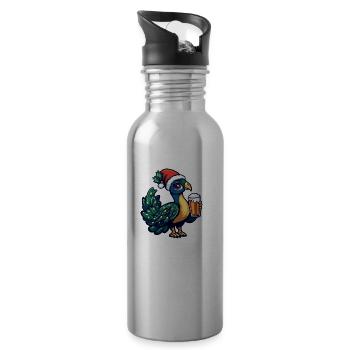 Peacock Bird Bière de Noël Drôle - Gourde avec paille intégrée - argent clair - Droite