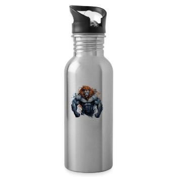 Lion Muscles Bodybuilding Gym - Water bottle with straw - silver - Right