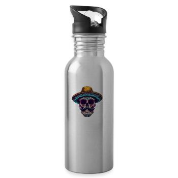 Mexikaner Totenkopf Sombrero - Trinkflasche mit integriertem Trinkhalm - Lightsilver - Rechts