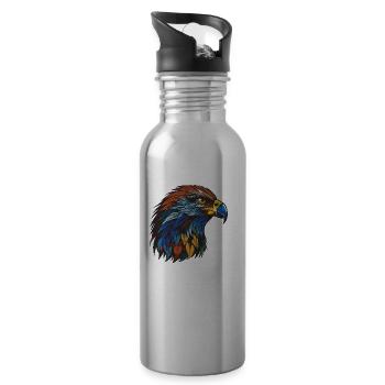 Adler Porträt Kopf - Trinkflasche mit integriertem Trinkhalm - Lightsilver - Rechts