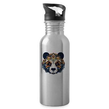 Panda Porträt Kopf - Trinkflasche mit integriertem Trinkhalm - Lightsilver - Rechts