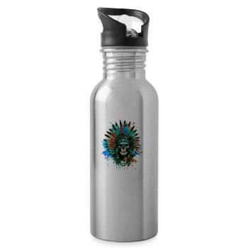 Indian Chief Skull - Water bottle with straw - silver - Right