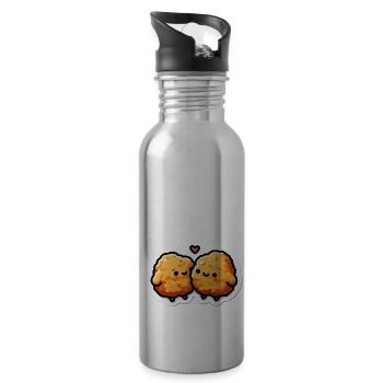 Niedliches Chicken Nuggets Herz Valentinstag - Trinkflasche mit integriertem Trinkhalm - Lightsilver - Rechts