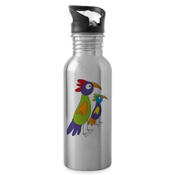 Die lustigen Papageien... - Trinkflasche mit integriertem Trinkhalm - Lightsilver - Rechts