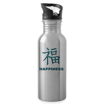 Chinese character happiness joy - Water bottle with straw - silver - Right