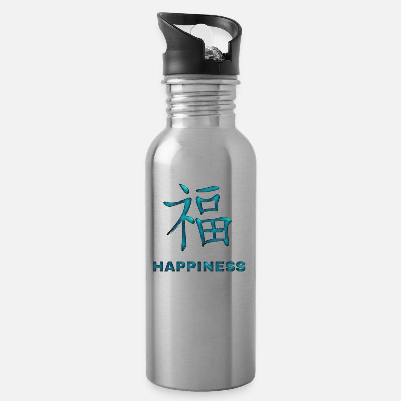 Chinesisches Schriftzeichen Glück Freude - Trinkflasche mit integriertem Trinkhalm - Lightsilver