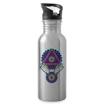 Neon Illuminati Pyramide mit Händen - Schwarzlicht - Trinkflasche mit integriertem Trinkhalm - Lightsilver - Rechts