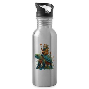 Sloth rides turtle - Water bottle with straw - silver - Right