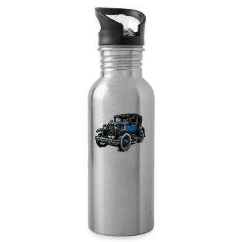 Vieille voiture de collection bleue - Gourde avec paille intégrée - argent clair - Droite