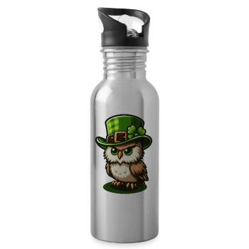 Süße St. Patrick's Day Eule mit Zylinder - Trinkflasche mit integriertem Trinkhalm - Lightsilver - Rechts