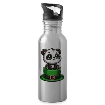 St. Patrick's Day Panda mit Zylinder und Kleeblatt - Trinkflasche mit integriertem Trinkhalm - Lightsilver - Rechts