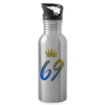 69 Zahl Krone - Trinkflasche mit integriertem Trinkhalm - Lightsilver - Rechts